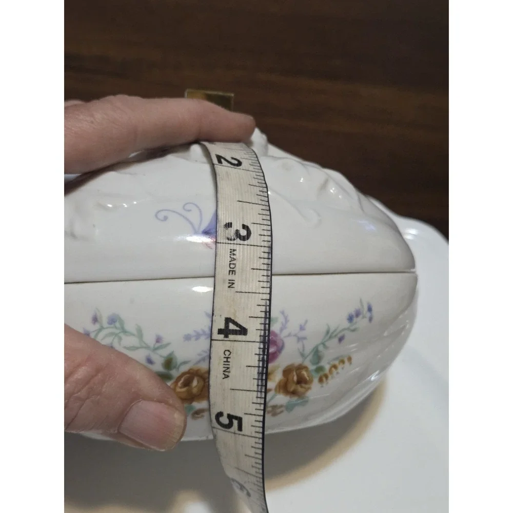 Vintage Charles Revson Inc Ciara Porcelain Egg Trinket Dish Featuring butterflie